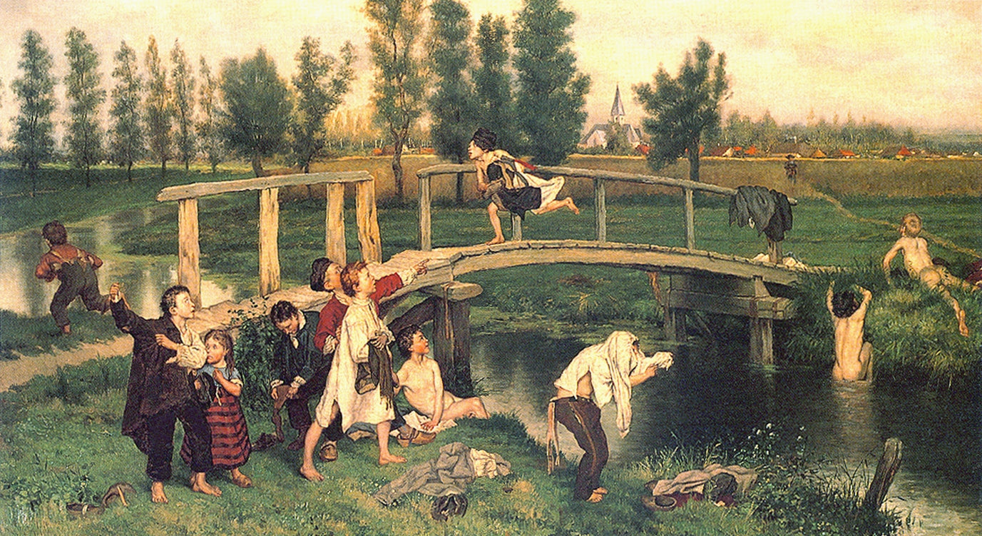 Bathing Forbidden, vintage artwork by Évariste Carpentier, 12x8" (A4) Poster
