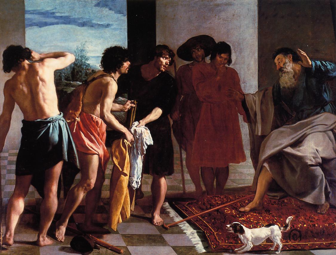 Joseph's Bloody Coat Brought to Jacob, vintage artwork by Diego Velázquez, 12x8" (A4) Poster