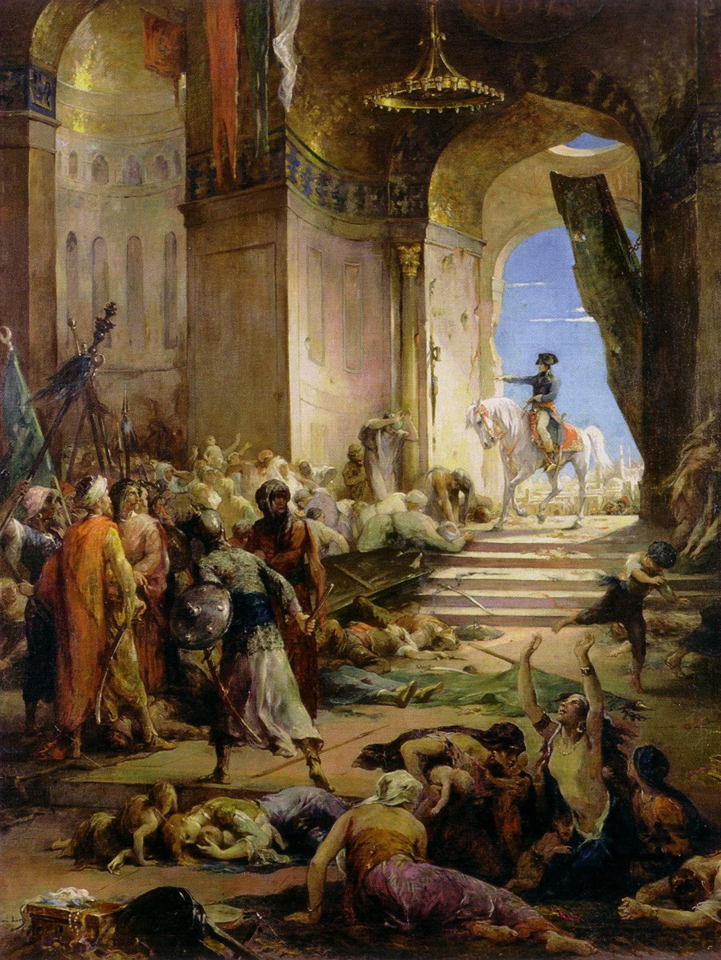 Napoleon Bonaparte in the Grand Mosque at Cairo, vintage artwork by Henri Leopold Levy, 12x8" (A4) Poster