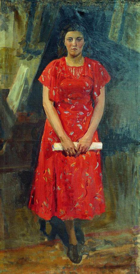 Portrait of T.I. Kulikova, vintage artwork by Ivan Kulikov, 12x8" (A4) Poster