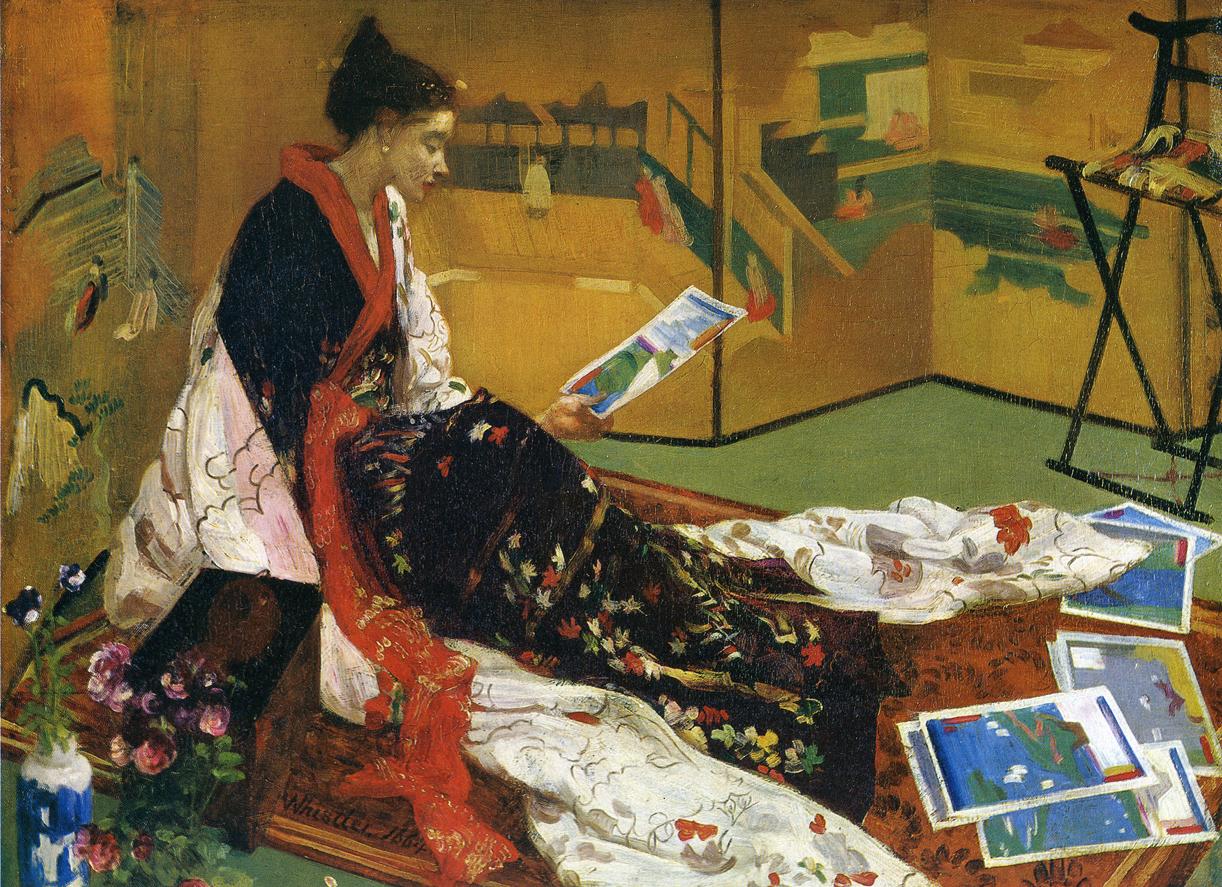 Caprice in Purple and Gold: The Golden Screen, vintage artwork by James Abbott McNeill Whistler, 12x8" (A4) Poster