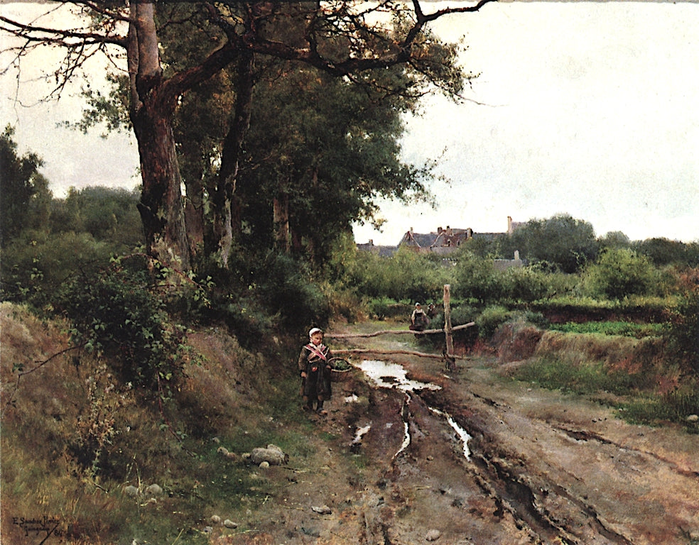 Young Girl on a Country Lane by Emilio Sanchez-Perrier,A3(16x12")Poster