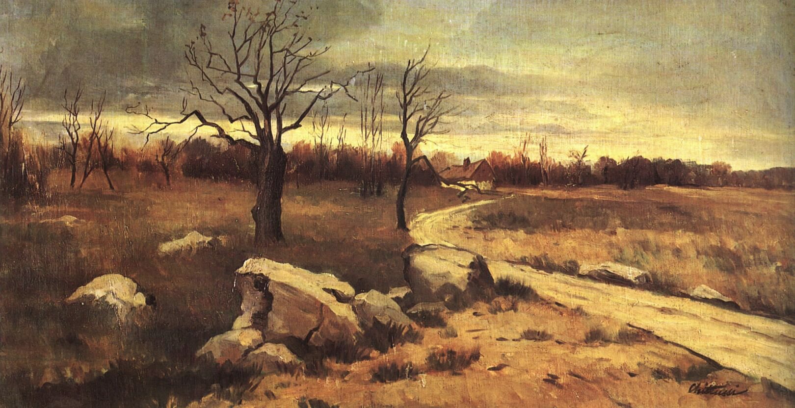 A Path at the edge of Forest in Fountainebleau, vintage artwork by Antonín Chittussi, 12x8" (A4) Poster