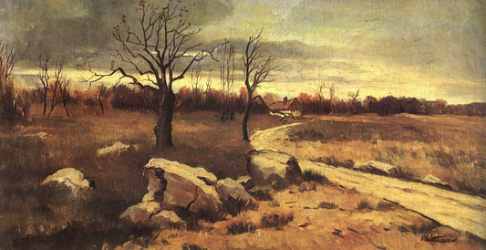 A Path at the edge of Forest in Fountainebleau, vintage artwork by Antonín Chittussi, 12x8" (A4) Poster