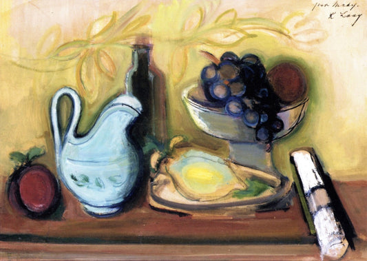 Still LIfe with Blue Pitcher, vintage artwork by Rudolf Levy, 12x8" (A4) Poster
