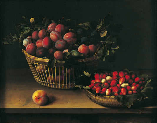 Corbeille de prunes et panier de fraises, vintage artwork by Louise Moillon, 12x8" (A4) Poster