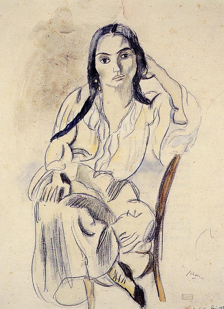 Gypsy Woman, vintage artwork by Jules Pascin, 12x8" (A4) Poster