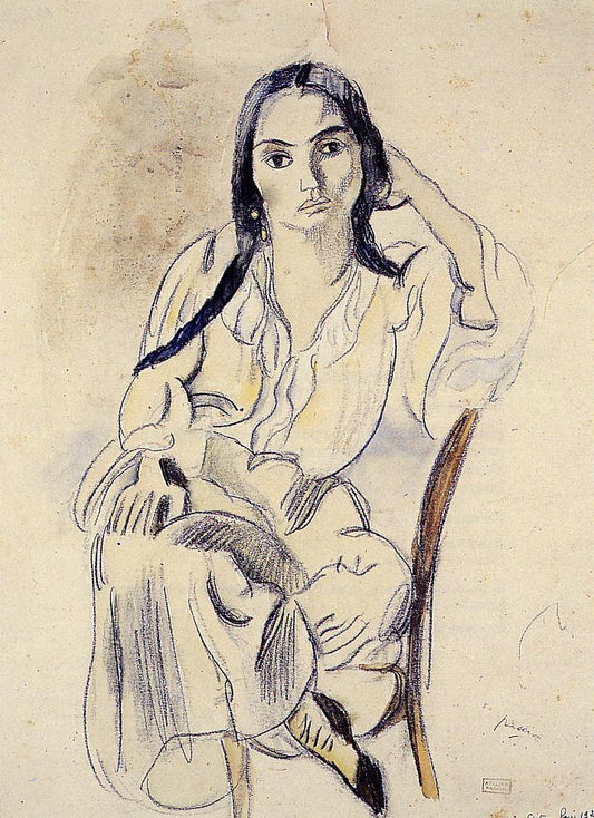 Gypsy Woman, vintage artwork by Jules Pascin, 12x8" (A4) Poster
