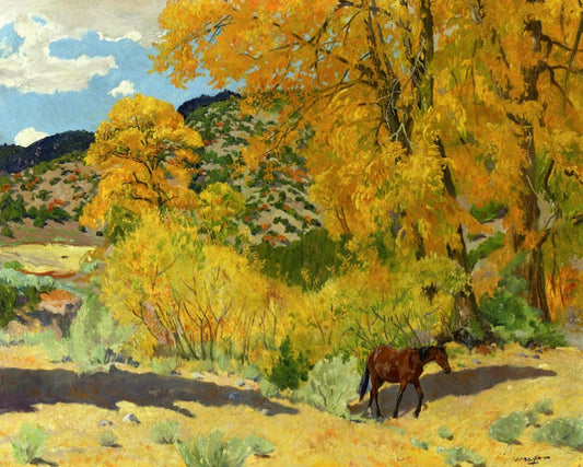 Autumn in Taos Canyon, vintage artwork by Walter Ufer, 12x8" (A4) Poster