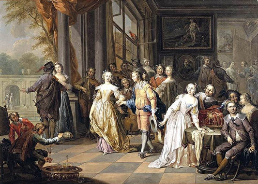 Elegant Company in an Interior, vintage artwork by Franz Christoph Janneck, 12x8" (A4) Poster