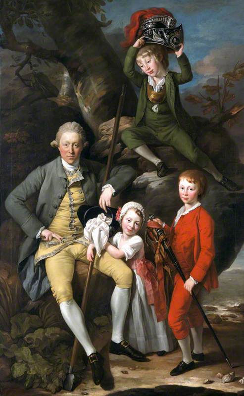Henry Knight of Tythegston, with His Three Children, vintage artwork by Johann Zoffany, 12x8" (A4) Poster