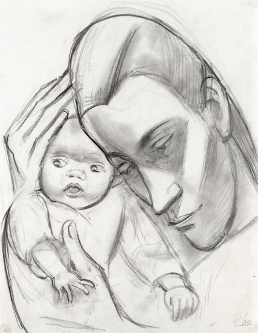 Mother and Child II, vintage artwork by Anita Ree, 12x8" (A4) Poster