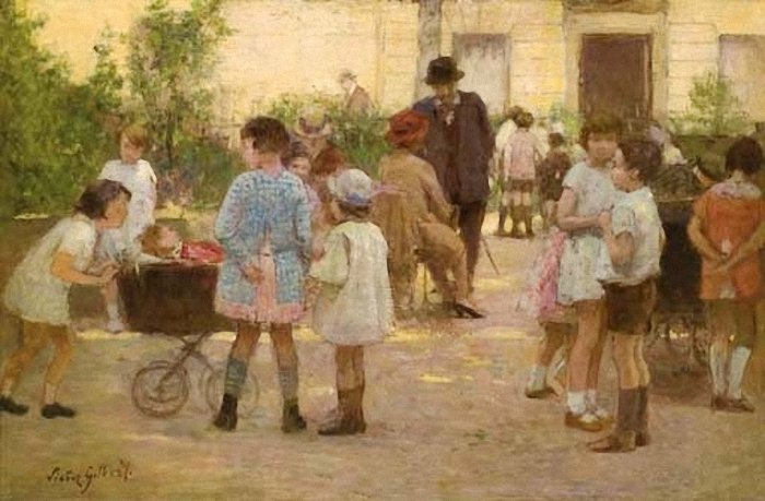Le jardin d'enfant, vintage artwork by Victor Gabriel Gilbert, 12x8" (A4) Poster