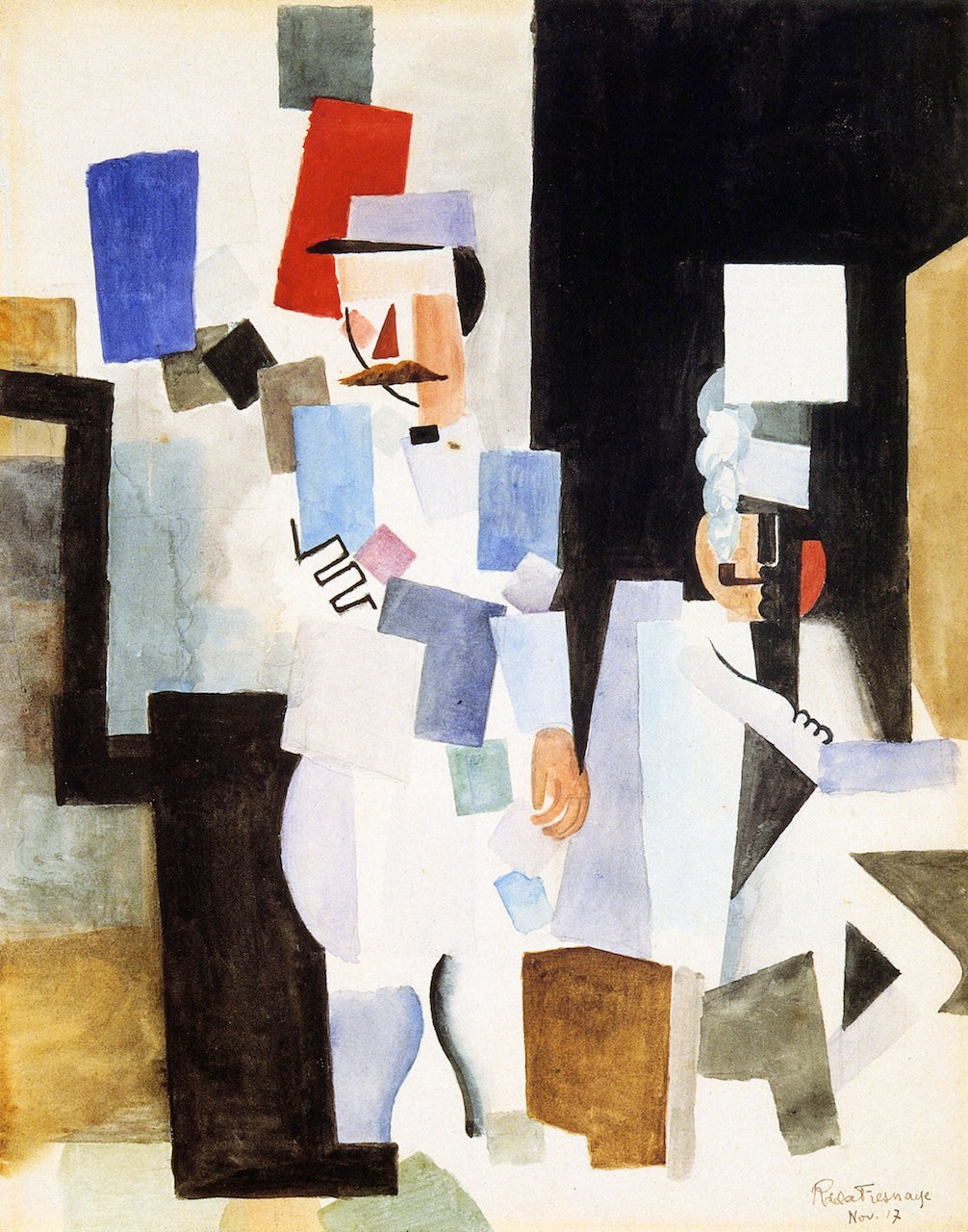 The Postman in a Shelter with a Friend, vintage artwork by Roger de la Fresnaye, 12x8" (A4) Poster