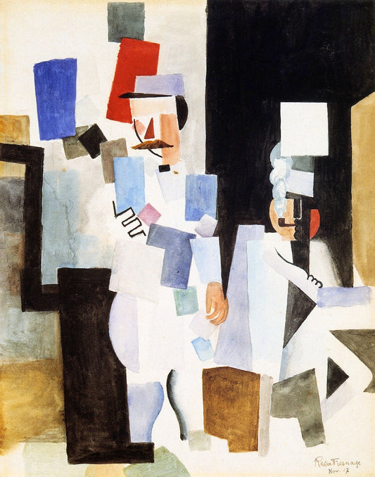 The Postman in a Shelter with a Friend, vintage artwork by Roger de la Fresnaye, 12x8" (A4) Poster