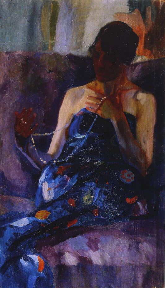Woman with Pearls, vintage artwork by Alexander Murashko, 12x8" (A4) Poster