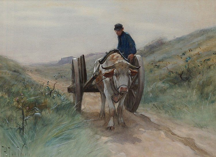 Boy with Ox and Cart by Hermanus Johannes van der Weele,A3(16x12")Poster