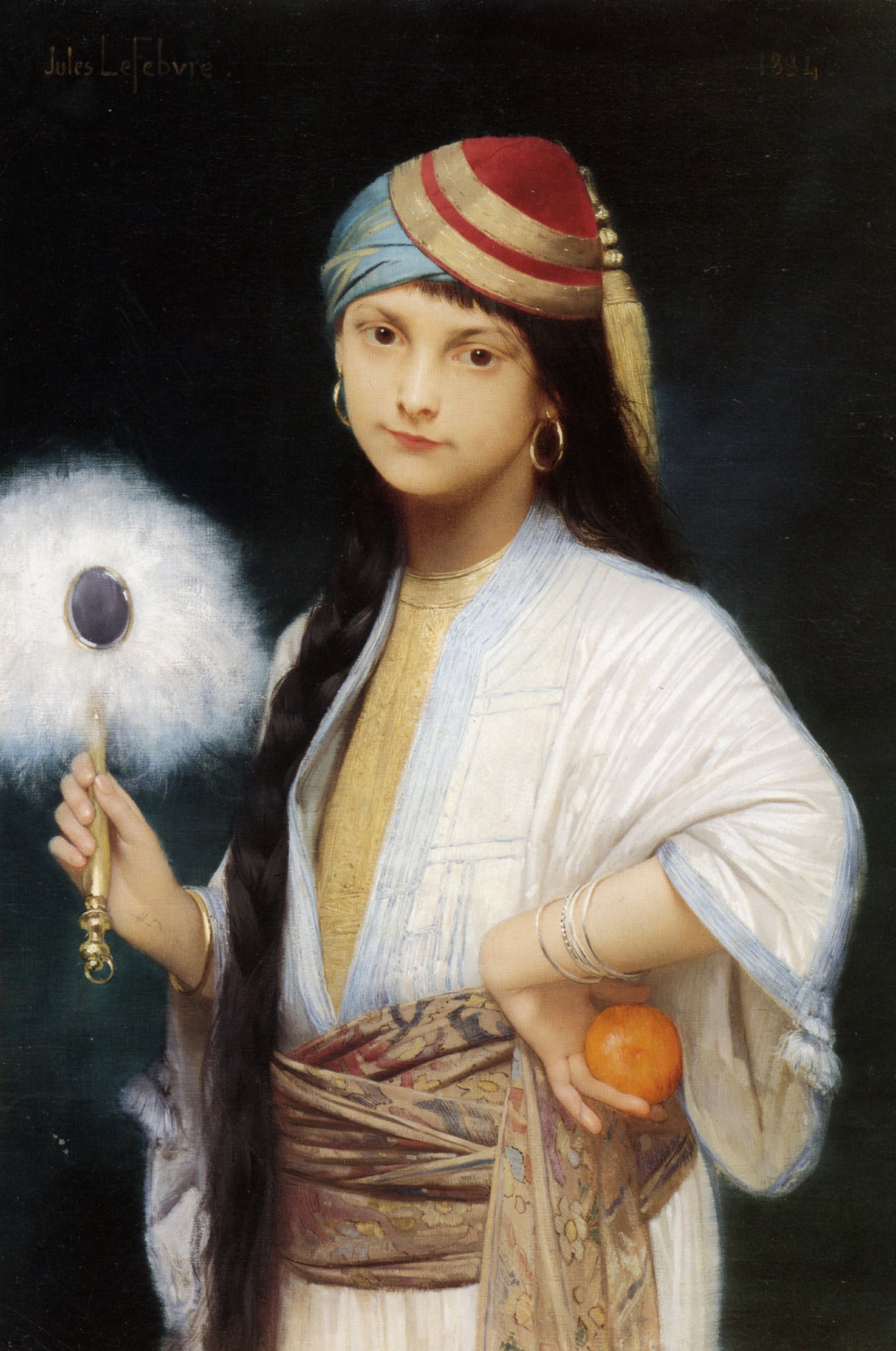 The Feathered Fan, vintage artwork by Jules Joseph Lefebvre, 12x8" (A4) Poster