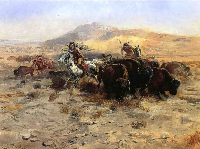 Buffalo Hunt by Charles Marion Russell,A3(16x12