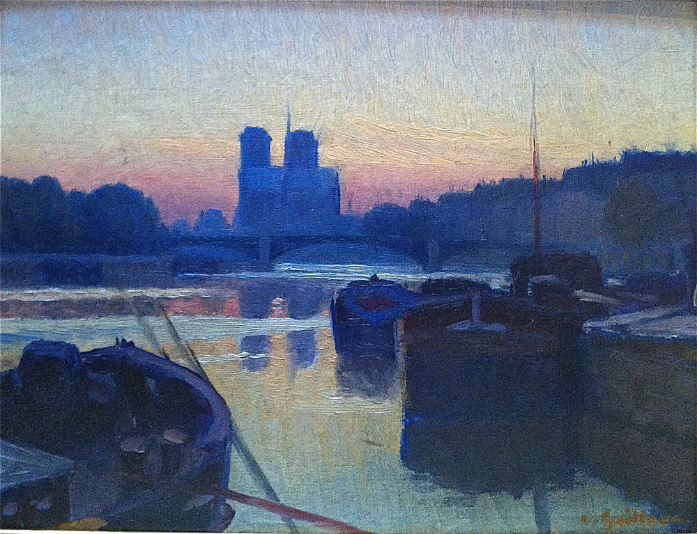 Notre Dame au crepuscule, vintage artwork by Charles Guilloux, 12x8" (A4) Poster