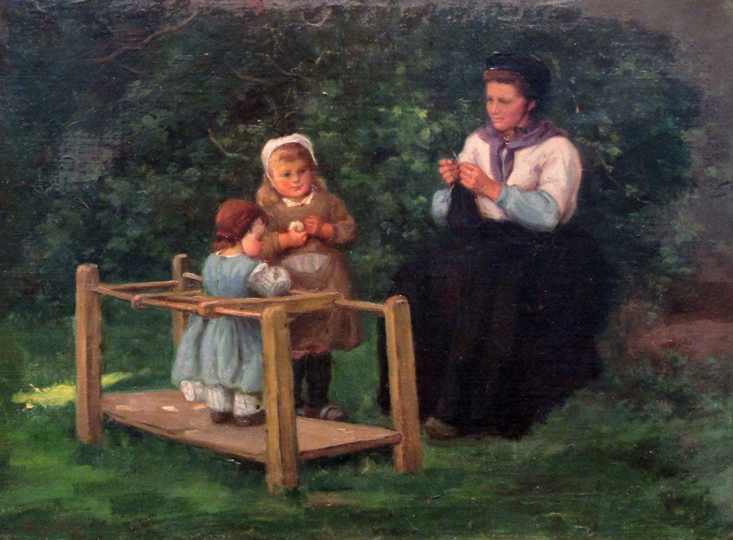 Knitting Lesson, vintage artwork by Frantz Charlet, 12x8" (A4) Poster