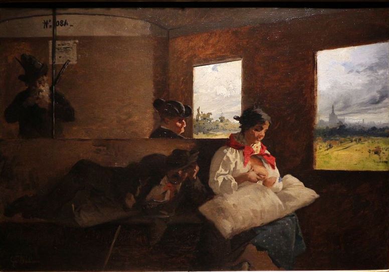 In the Railway Carriage, vintage artwork by Domenico Induno, A3 (16x12") Poster Print
