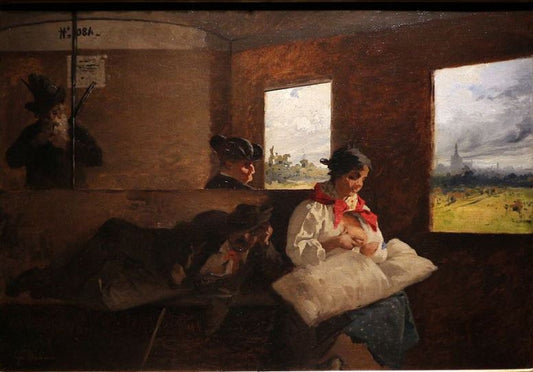 In the Railway Carriage, vintage artwork by Domenico Induno, A3 (16x12") Poster Print