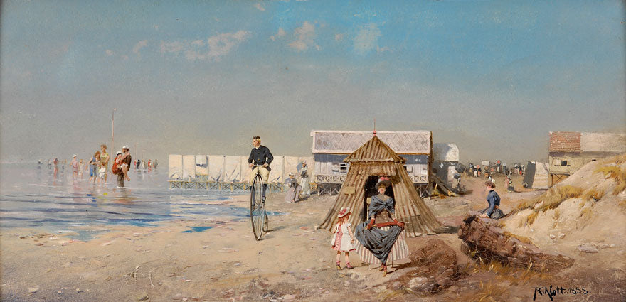 On the beach of Ostend, vintage artwork by Robert Alott, 12x8" (A4) Poster