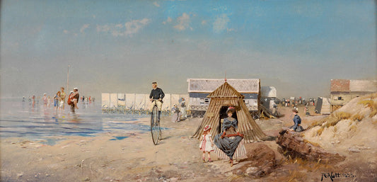 On the beach of Ostend, vintage artwork by Robert Alott, 12x8" (A4) Poster