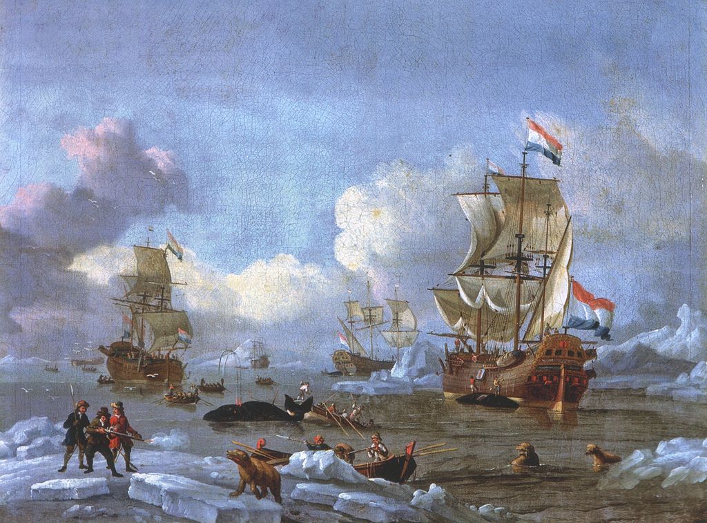 Whaling in the Arctic Ocean, vintage artwork by Abraham Jansz. Storck, 12x8" (A4) Poster