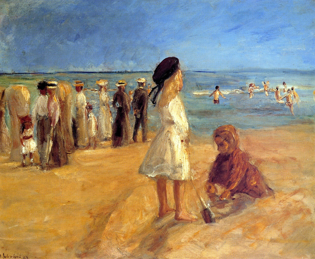 Beach Scene in Noordwijk, vintage artwork by Max Liebermann, 12x8" (A4) Poster