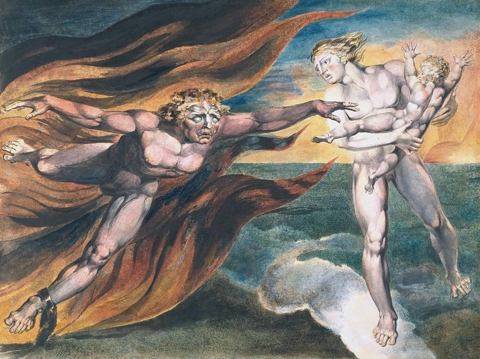 The Good and Evil Angels, vintage artwork by William Blake, 12x8" (A4) Poster