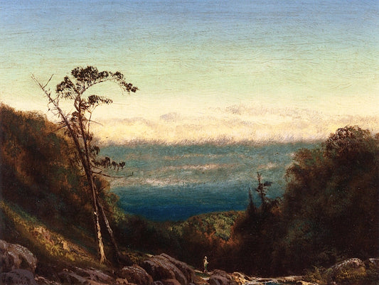 Man Fishing before a Grand Landscape, vintage artwork by James Fairman, 12x8" (A4) Poster