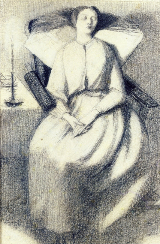 Elizabeth Siddal Seated in a Chair, vintage artwork by Dante Gabriel Rossetti, 12x8" (A4) Poster