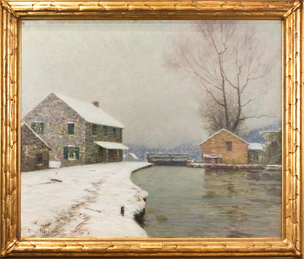 The Lock in Winter, vintage artwork by Lowell Birge Harrison, 12x8" (A4) Poster