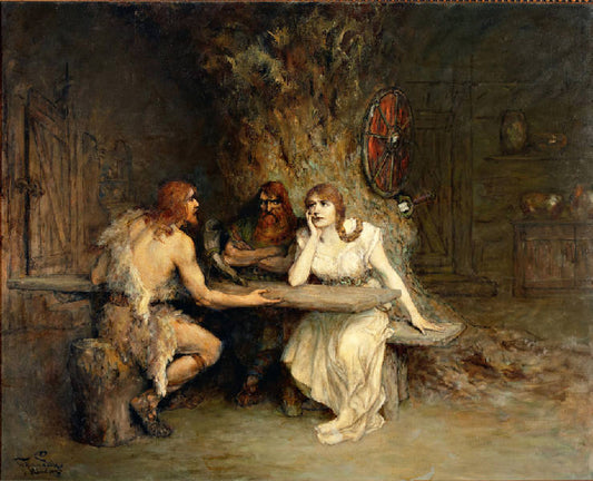 Sieglinde, Siegmund and Hundig in the Hut, vintage artwork by Ferdinand Leeke, 12x8" (A4) Poster