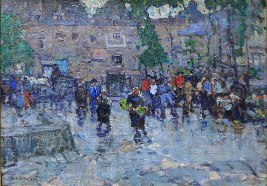 Street Corner, Concarneau, vintage artwork by Harry Aiken Vincent, 12x8" (A4) Poster