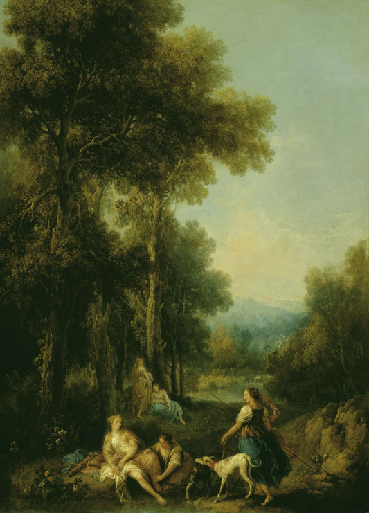 Landscape with Diana and the Chase, vintage artwork by Francesco Zuccarelli, 12x8" (A4) Poster