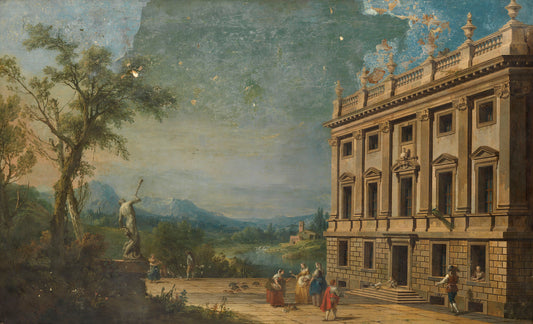 River landscape with a view of Lindsay House, vintage artwork by Francesco Zuccarelli, 12x8" (A4) Poster