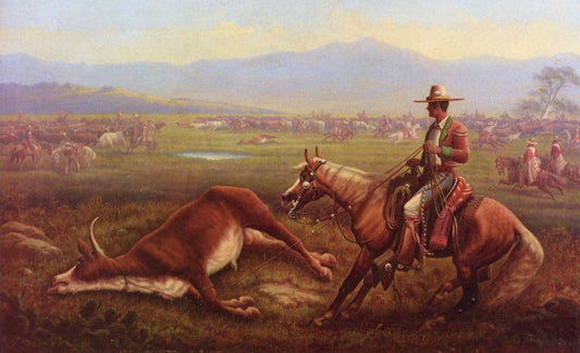 Charros at Roundup, vintage artwork by James Walker, A3 (16x12") Poster Print