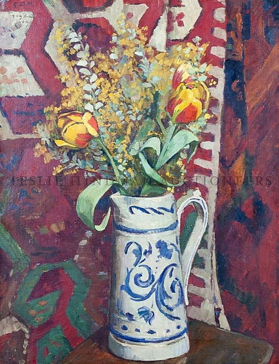 Vase de tulipes et mimosa, vintage artwork by Georges-Daniel de Monfreid, 12x8" (A4) Poster