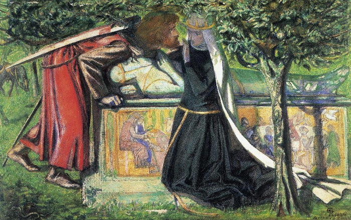 Arthur's tomb, vintage artwork by Dante Gabriel Rossetti, 12x8