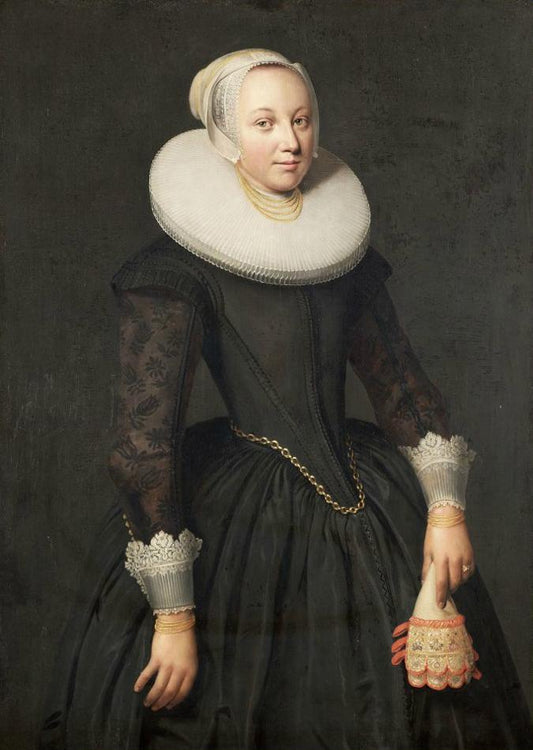 Portrait of Hillegond Coninck, vintage artwork by Jan van Teylingen, 12x8" (A4) Poster