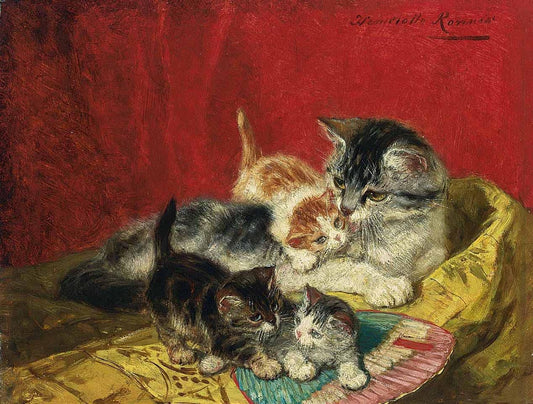 Kittens playing with a fan, vintage artwork by Henriette Ronner-Knip, A3 (16x12") Poster Print