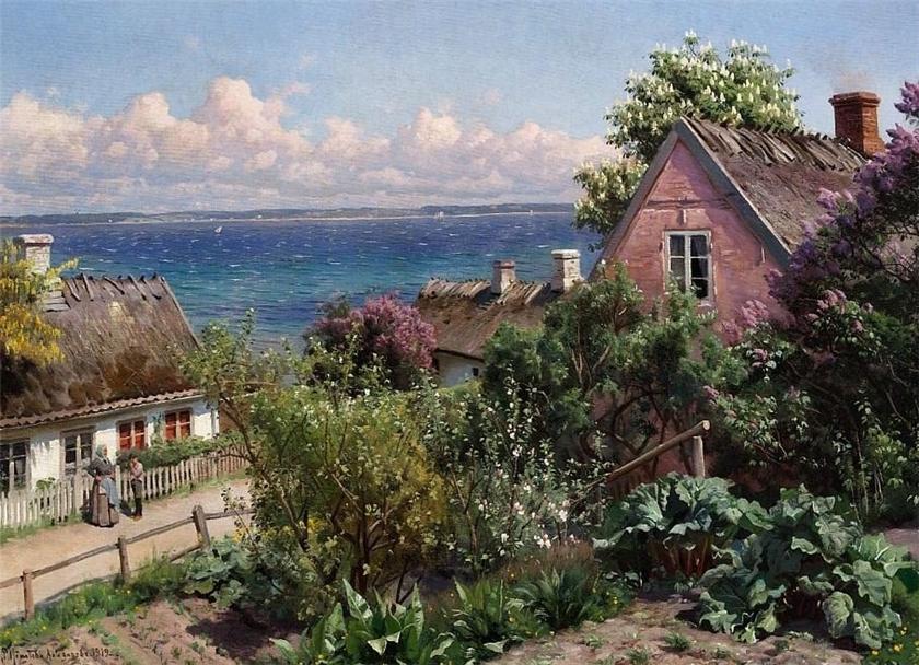 Summer day in Aalsgaarde, vintage artwork by Peder Mork Mønsted, 12x8" (A4) Poster