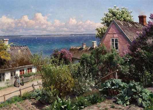 Summer day in Aalsgaarde, vintage artwork by Peder Mork Mønsted, 12x8" (A4) Poster