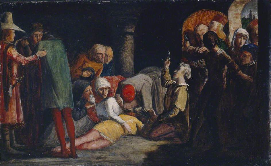 The Death of Romeo and Juliet, vintage artwork by Sir John Everett Millais, 12x8" (A4) Poster