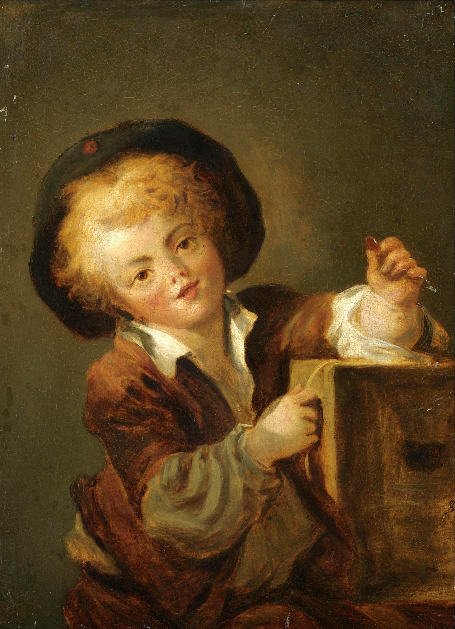 A Little Boy with a Curiosity, vintage artwork by Jean-Honore Fragonard, 12x8" (A4) Poster