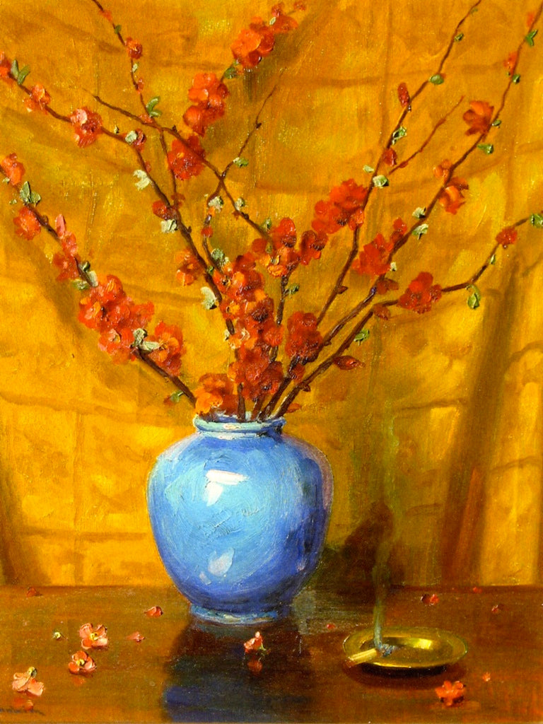 Blue Vase and Blossoms by Jean Mannheim,A3(16x12")Poster