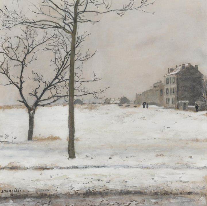 Montmartre under the Snow, vintage artwork by Jean-François Raffaëlli, 12x8" (A4) Poster